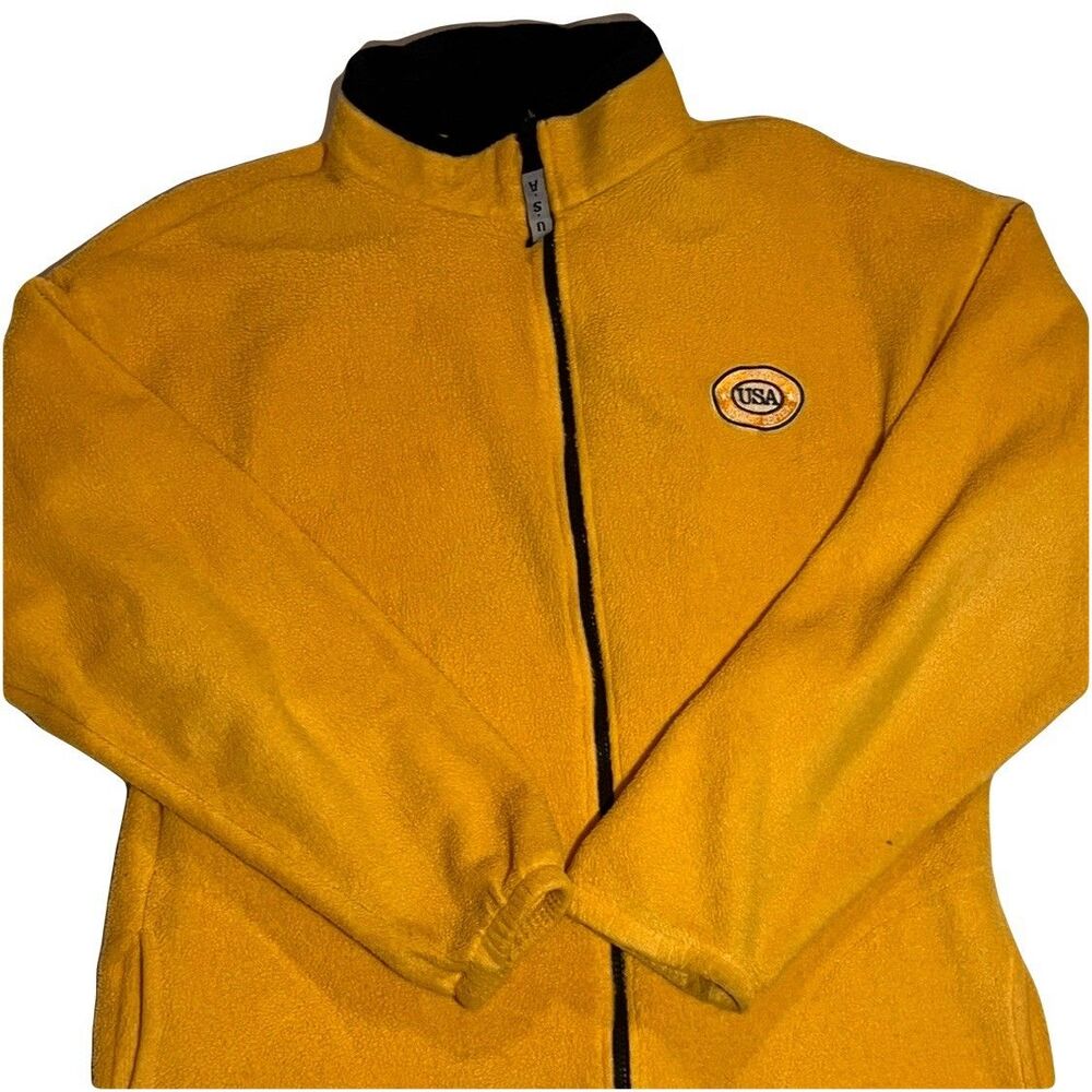 Vintage 90s Yellow Fleece Jacket Full Zip Made In USA Space Rocket Center Mens M